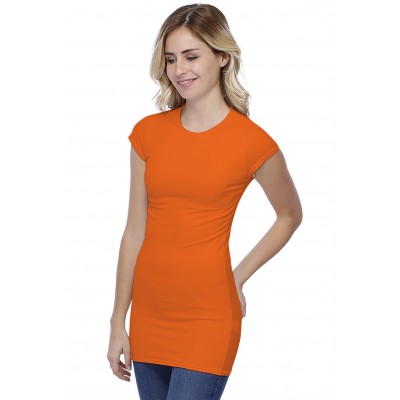 T-shirt long ras du cou doublé devant manches courtes capes en modal KATIA07
