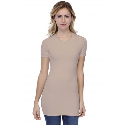 T-shirt long ras du cou doublé devant manches courtes en modal KATIA08