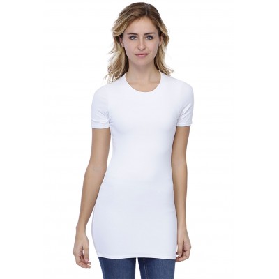 T-shirt long ras du cou doublé devant manches courtes en modal KATIA08