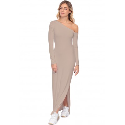Robe longue fendue sur un côté, col asymétrique DUSTY
