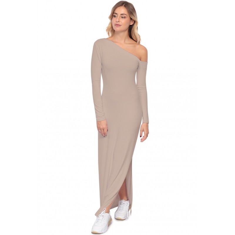 Robe longue fendue sur un côté, col asymétrique DUSTY Robe longue fendue sur un côté, col asymétrique DUSTY