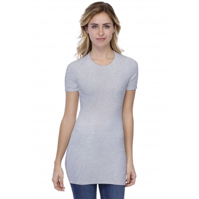 T-shirt long ras du cou doublé devant manches courtes en modal KATIA08
