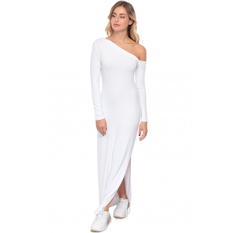 Robe longue fendue sur un côté, col asymétrique DUSTY Robe longue fendue sur un côté, col asymétrique DUSTY
