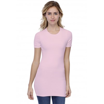 T-shirt long ras du cou doublé devant manches courtes en modal KATIA08