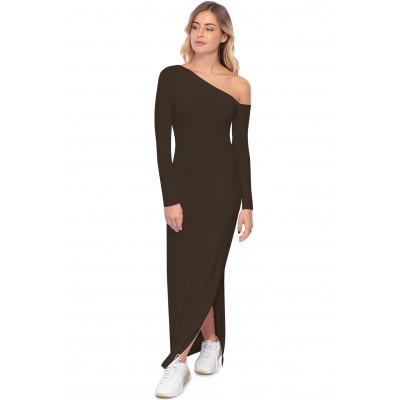 Robe longue fendue sur un côté, col asymétrique DUSTY