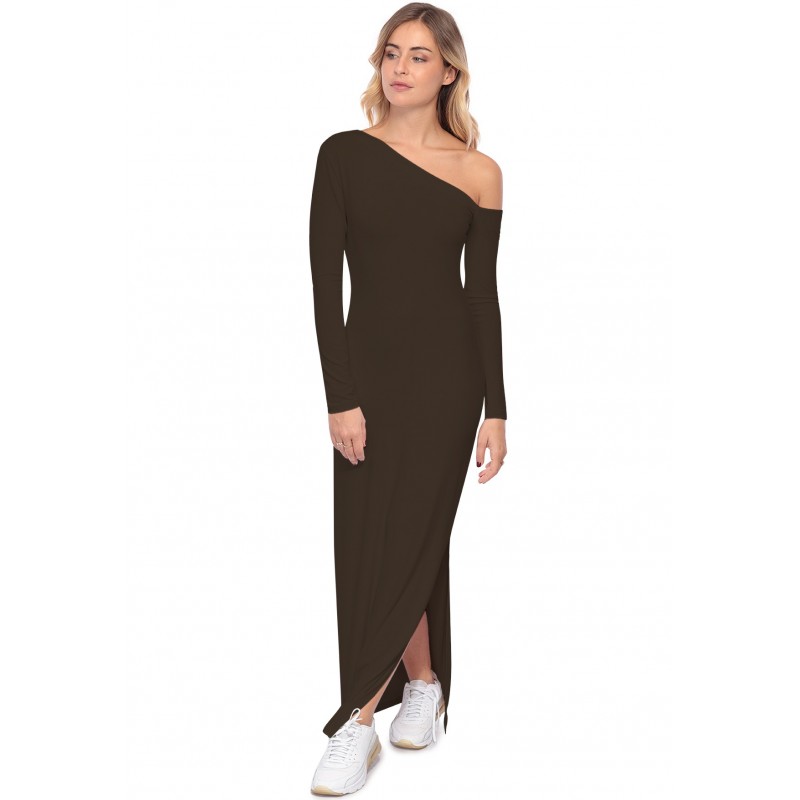 Robe longue fendue sur un côté, col asymétrique DUSTY Robe longue fendue sur un côté, col asymétrique DUSTY