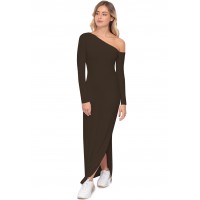 Robe longue fendue sur un côté, col asymétrique DUSTY