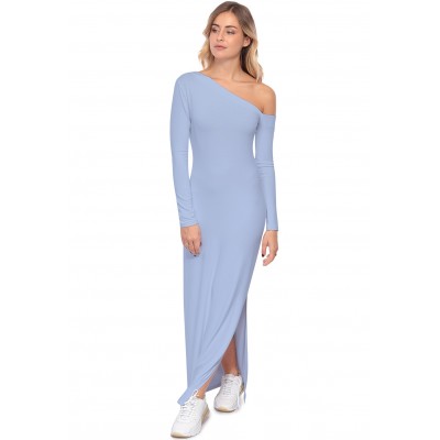 Robe longue fendue sur un côté, col asymétrique DUSTY
