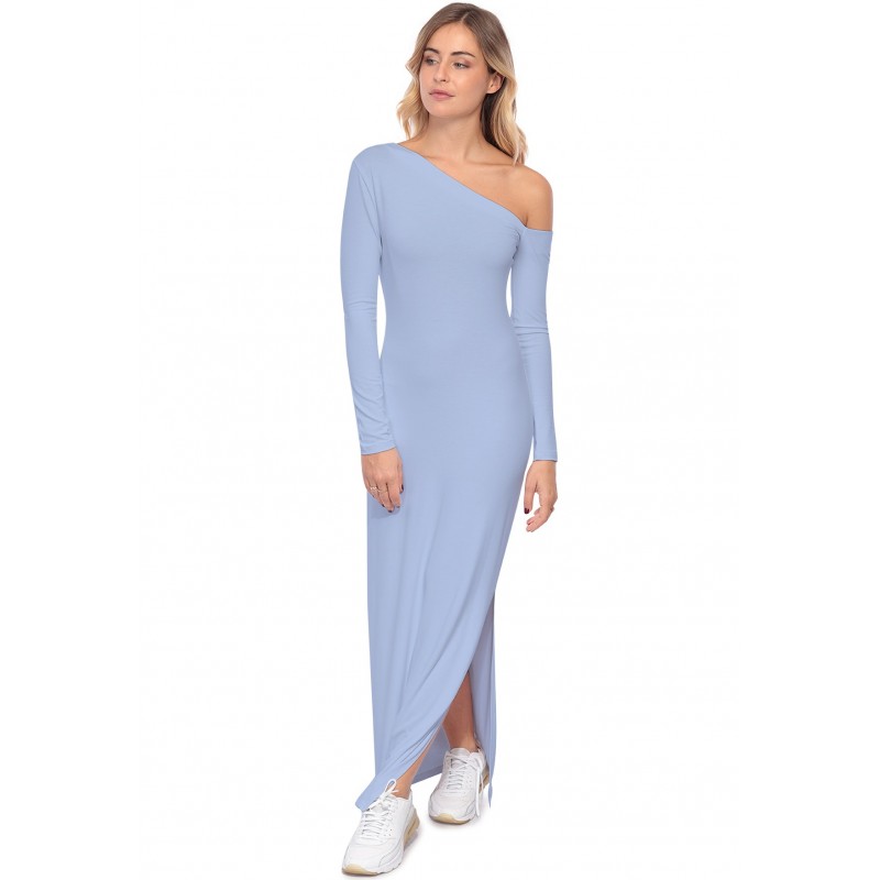 Robe longue fendue sur un côté, col asymétrique DUSTY Robe longue fendue sur un côté, col asymétrique DUSTY