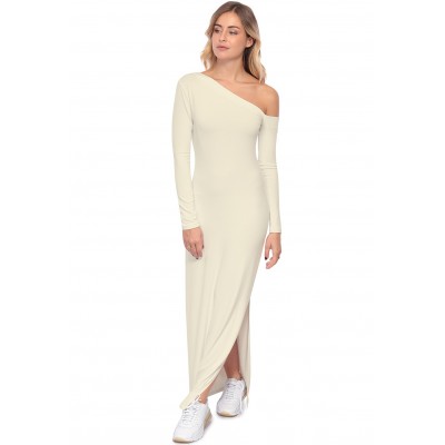 Robe longue fendue sur un côté, col asymétrique DUSTY