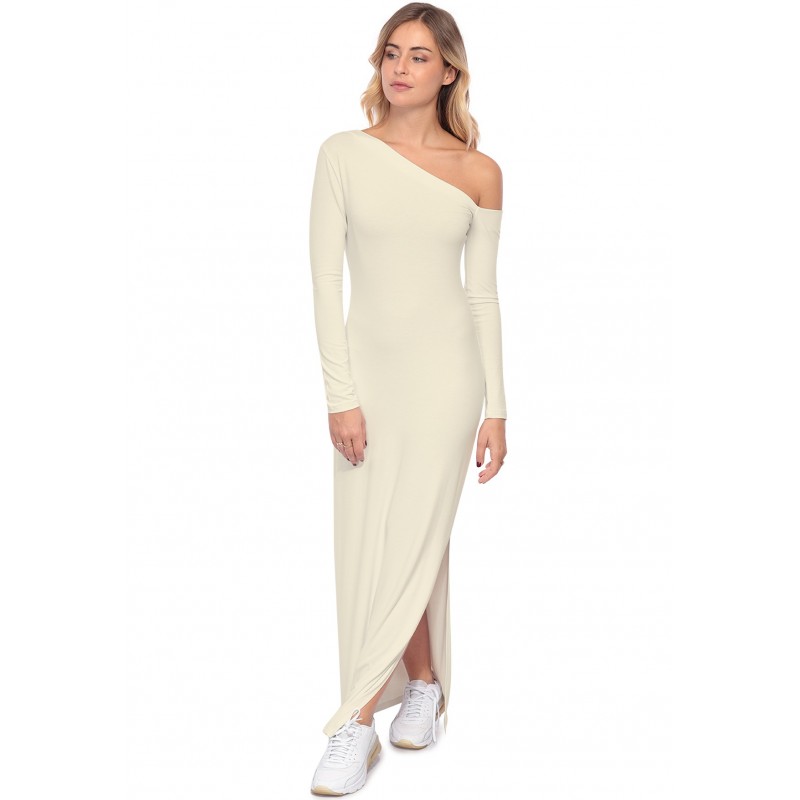 Robe longue fendue sur un côté, col asymétrique DUSTY Robe longue fendue sur un côté, col asymétrique DUSTY