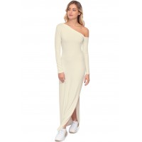 Robe longue fendue sur un côté, col asymétrique DUSTY