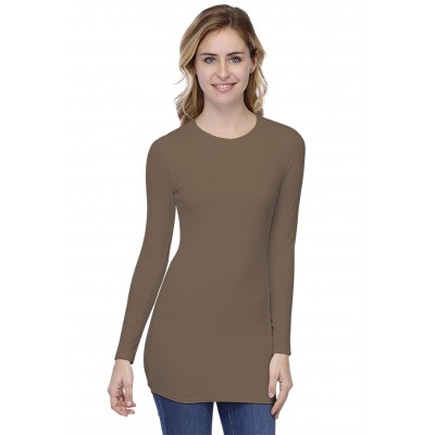 T-shirt long ras de cou doublé devant manches longues en modal KATIA10