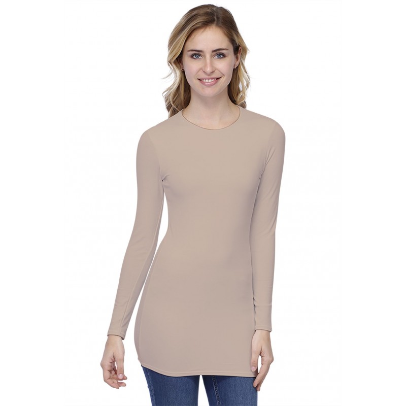 T-shirt long ras de cou doublé devant manches longues en modal KATIA10 T-shirt long ras de cou doublé devant manches longues en modal KATIA10