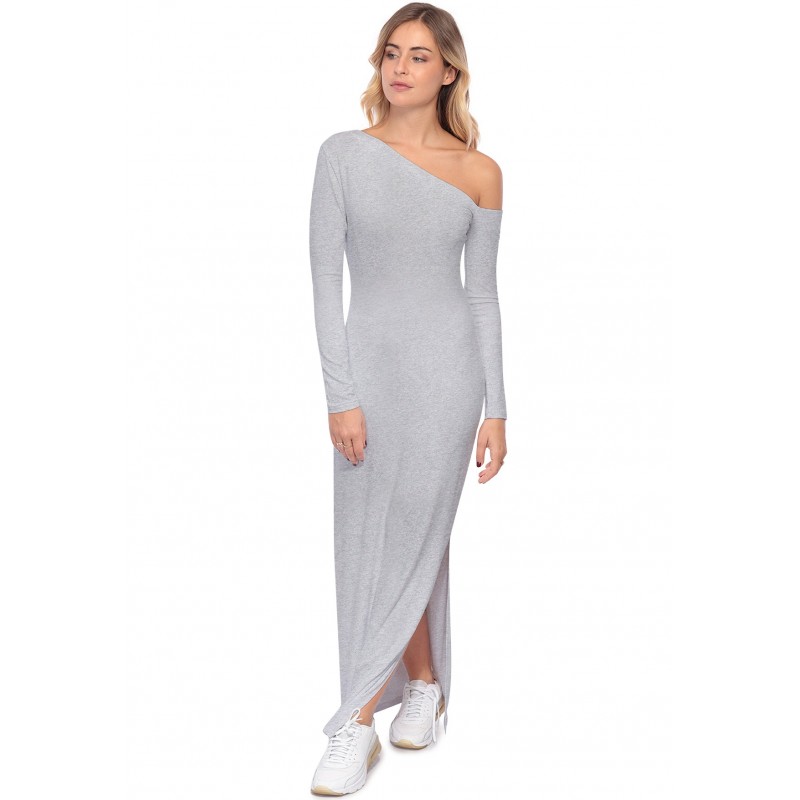 Robe longue fendue sur un côté, col asymétrique DUSTY Robe longue fendue sur un côté, col asymétrique DUSTY