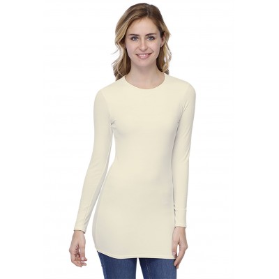 T-shirt long ras de cou doublé devant manches longues en modal KATIA10