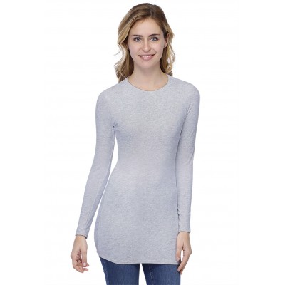 T-shirt long ras de cou doublé devant manches longues en modal KATIA10
