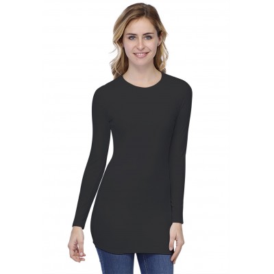 T-shirt long ras de cou doublé devant manches longues en modal KATIA10
