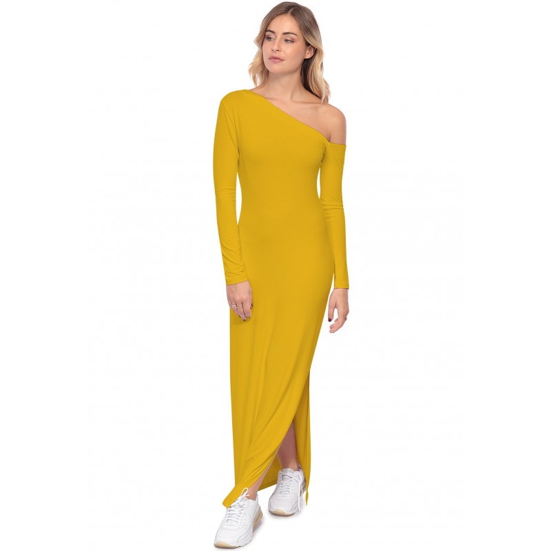 Robe longue fendue sur un côté, col asymétrique DUSTY Robe longue fendue sur un côté, col asymétrique DUSTY