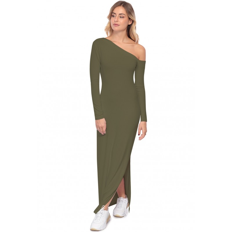 Robe longue fendue sur un côté, col asymétrique DUSTY Robe longue fendue sur un côté, col asymétrique DUSTY