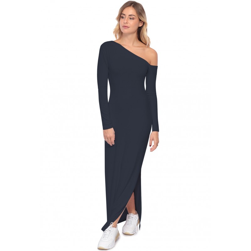 Robe longue fendue sur un côté, col asymétrique DUSTY Robe longue fendue sur un côté, col asymétrique DUSTY