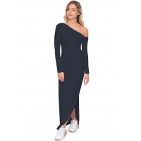 Robe longue fendue sur un côté, col asymétrique DUSTY