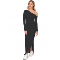 Robe longue fendue sur un côté, col asymétrique DUSTY