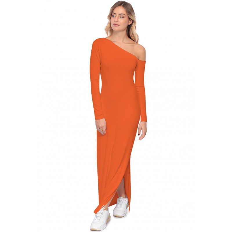 Robe longue fendue sur un côté, col asymétrique DUSTY Robe longue fendue sur un côté, col asymétrique DUSTY