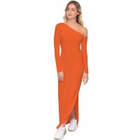 Robe longue fendue sur un côté, col asymétrique DUSTY