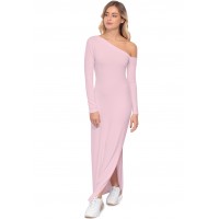 Robe longue fendue sur un côté, col asymétrique DUSTY