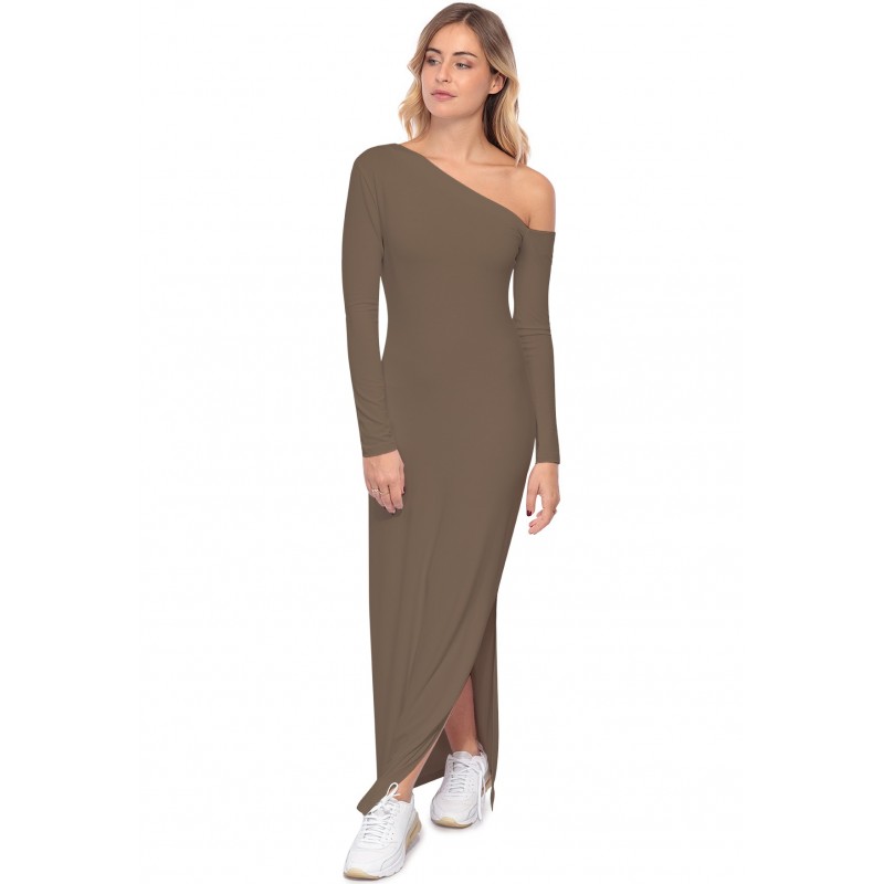 Robe longue fendue sur un côté, col asymétrique DUSTY Robe longue fendue sur un côté, col asymétrique DUSTY