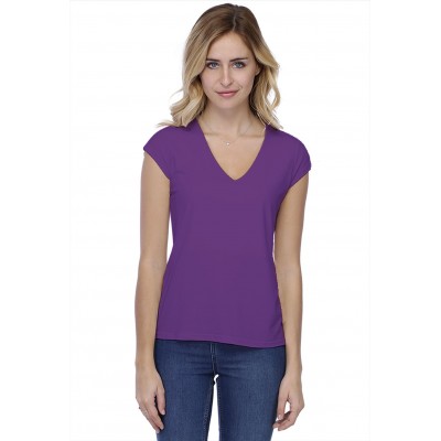 T-shirt coupe droite col V doublé devant manches capes en modal BAY02