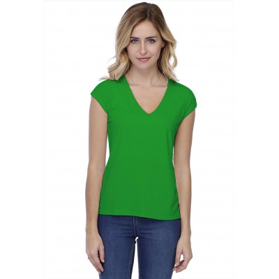 T-shirt coupe droite col V doublé devant manches capes en modal BAY02