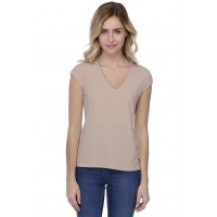 T-shirt coupe droite col V doublé devant manches capes en modal BAY02