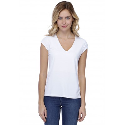 T-shirt coupe droite col V doublé devant manches capes en modal BAY02
