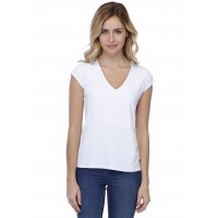 T-shirt coupe droite col V doublé devant manches capes en modal BAY02