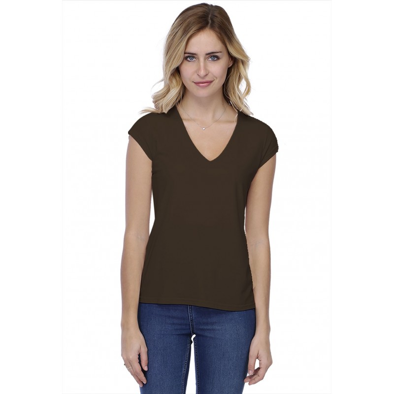 T-shirt coupe droite col V doublé devant manches capes en modal BAY02 T-shirt coupe droite col V doublé devant manches capes en modal BAY02