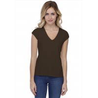 T-shirt coupe droite col V doublé devant manches capes en modal BAY02