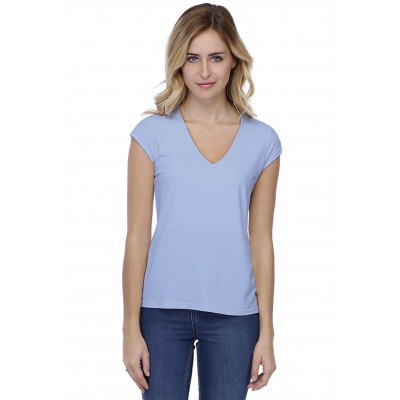 T-shirt coupe droite col V doublé devant manches capes en modal BAY02