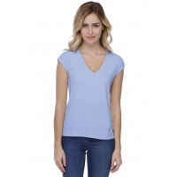 T-shirt coupe droite col V doublé devant manches capes en modal BAY02