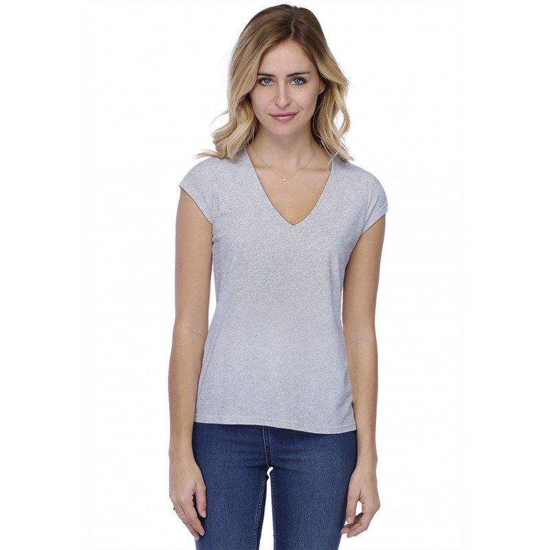 T-shirt coupe droite col V doublé devant manches capes en modal BAY02 T-shirt coupe droite col V doublé devant manches capes en modal BAY02