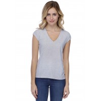 T-shirt coupe droite col V doublé devant manches capes en modal BAY02