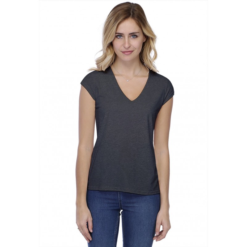 T-shirt coupe droite col V doublé devant manches capes en modal BAY02 T-shirt coupe droite col V doublé devant manches capes en modal BAY02