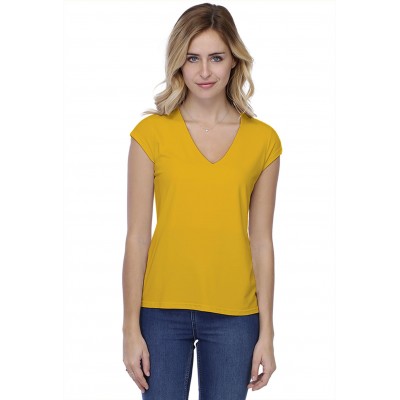 T-shirt coupe droite col V doublé devant manches capes en modal BAY02