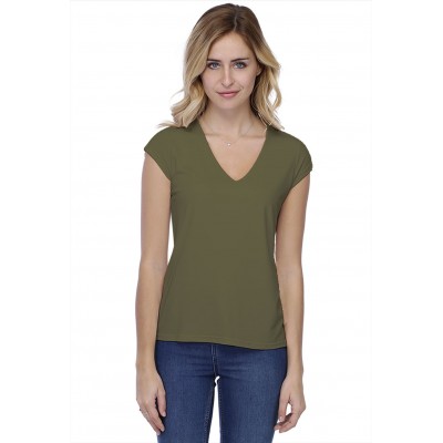 T-shirt coupe droite col V doublé devant manches capes en modal BAY02