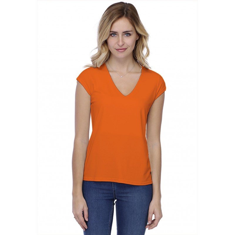T-shirt coupe droite col V doublé devant manches capes en modal BAY02 T-shirt coupe droite col V doublé devant manches capes en modal BAY02