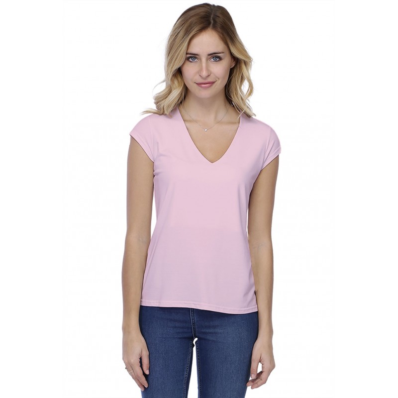 T-shirt coupe droite col V doublé devant manches capes en modal BAY02 T-shirt coupe droite col V doublé devant manches capes en modal BAY02