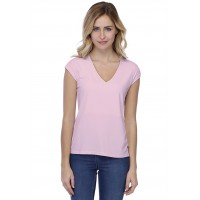 T-shirt coupe droite col V doublé devant manches capes en modal BAY02