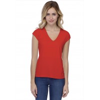 T-shirt coupe droite col V doublé devant manches capes en modal BAY02