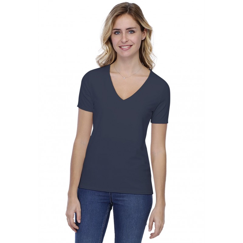 T-shirt coupe droite col V doublé devant manches courtes en modal BAY03 T-shirt coupe droite col V doublé devant manches courtes en modal BAY03